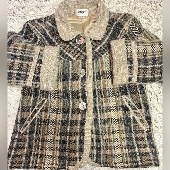 infinitif Paris Plaid Vintage Lush Soft Wool Blend Coat Jacket Made in Paris - Picture 8 of 10